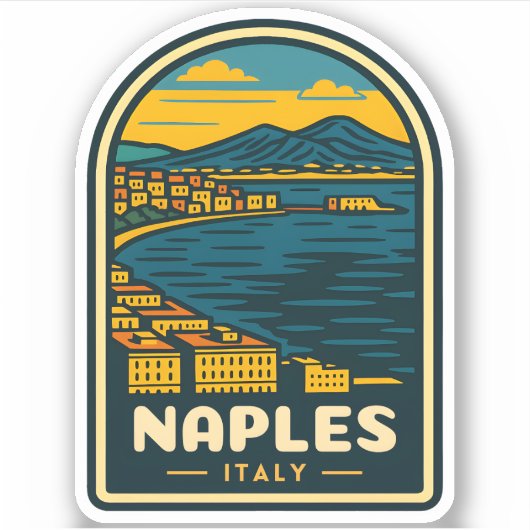 ヴィンテージトラベルナポリレトロ風光明媚な海岸線 シール (正面)