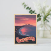 ヴィンテージトラベルナポリItalyサンセットレトロ名勝 ポストカード (スタンド正面)