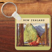 ヴィンテージトラベルニュージーランドランドスケープ先住民女性 キーホルダー (正面)