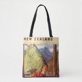 ヴィンテージトラベルニュージーランドランドスケープ先住民女性 トートバッグ (正面)