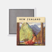 ヴィンテージトラベルニュージーランドランドスケープ先住民女性 マグネット (正面/裏面)