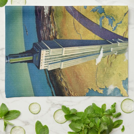 ヴィンテージトラベルニューヨークシティエンパイアステート建物 キッチンタオル (折り畳み)