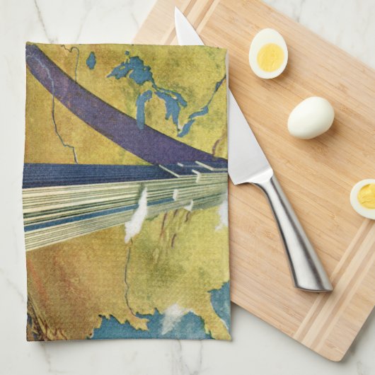 ヴィンテージトラベルニューヨークシティエンパイアステート建物 キッチンタオル (四つ折り)