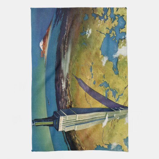 ヴィンテージトラベルニューヨークシティエンパイアステート建物 キッチンタオル (縦)