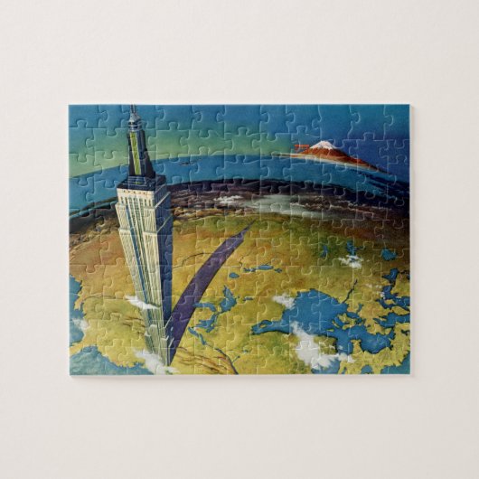 ヴィンテージトラベルニューヨークシティエンパイアステート建物 ジグソーパズル (横)
