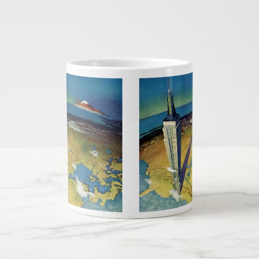 ヴィンテージトラベルニューヨークシティエンパイアステート建物 ジャンボコーヒーマグカップ (正面)