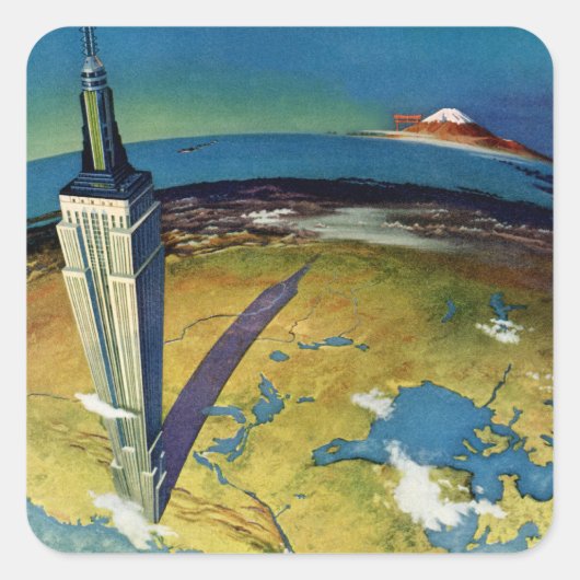 ヴィンテージトラベルニューヨークシティエンパイアステート建物 スクエアシール (正面)