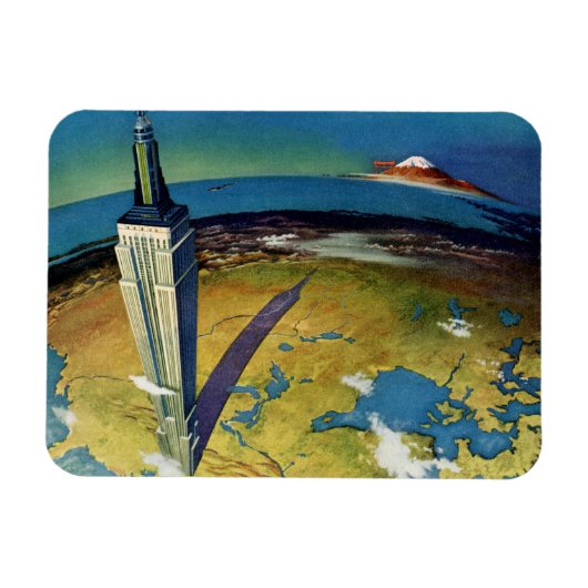 ヴィンテージトラベルニューヨークシティエンパイアステート建物 マグネット (横)