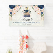 ヴィンテージトラベルネイビー赤面フローラブライダルシャワー 横断幕 (インサイチュ)