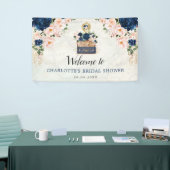 ヴィンテージトラベルネイビー赤面フローラブライダルシャワー 横断幕 (トレードショー)