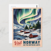 ヴィンテージトラベルノルウェーノーザンライトレトロ風光明媚 ポストカード (正面/裏面)