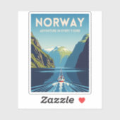 ヴィンテージトラベルノルウェーフィヨルドレトロ風景 シール (シート)