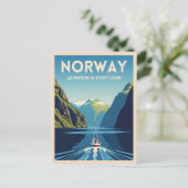 ヴィンテージトラベルノルウェーフィヨルドレトロ風景 ポストカード (スタンド正面)