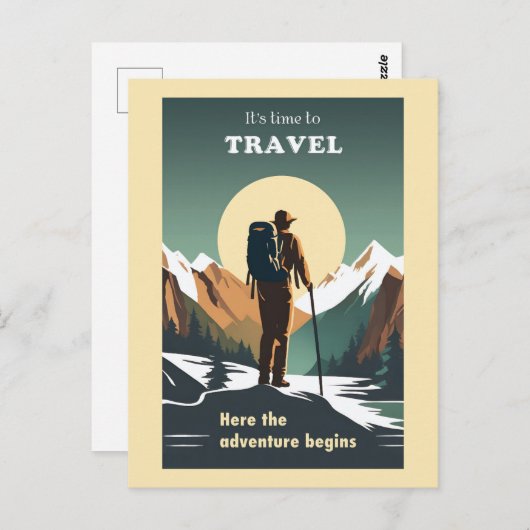 ヴィンテージトラベルハイキング自然アウトドアアドベンチャー ポストカード (正面/裏面)