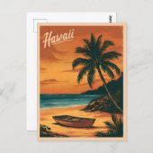 ヴィンテージトラベルハワイビーチサンセットレトロ風光明媚 ポストカード (正面/裏面)
