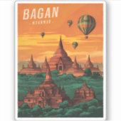 ヴィンテージトラベルバガンミャンマーサンセットレトロ風光明媚 シール (正面)