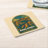 ヴィンテージトラベルバッドランズナショナルパークレトロ風光明媚 スクエアペーパーコースター (アングル)