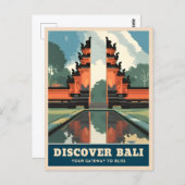 ヴィンテージトラベルバリインドネシアテンプルゲートレトロ ポストカード (正面/裏面)