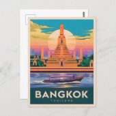 ヴィンテージトラベルバンコクタイランドサンセットテンプル ポストカード (正面/裏面)