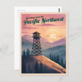 ヴィンテージトラベルパシフィック北西部サンセットランドスケープ ポストカード (正面/裏面)