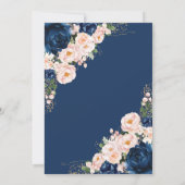 ヴィンテージトラベルブライダルシャワーネイビー赤面フローラ サンキューカード (裏面)