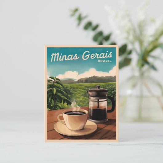 ヴィンテージトラベルブラジルコーヒーファームレトロ風光明媚 ポストカード (スタンド正面)