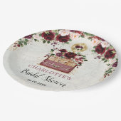 ヴィンテージトラベルブルゴーニュ赤面フローラブライダルシャワー ペーパープレート (アングル)