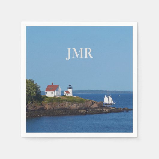 ヴィンテージトラベルブルー海ライトハウスメインセイル スタンダードカクテルナプキン (正面)
