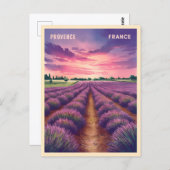 ヴィンテージトラベルプロヴァンスフランラベンダーフィールド ポストカード (正面/裏面)