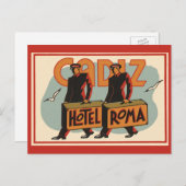 ヴィンテージトラベルベルホップホテルローマ，カディズ，スペイン ポストカード (正面/裏面)