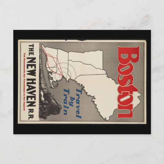 ヴィンテージトラベルボストンニューヘブン鉄道列車 ポストカード (正面)