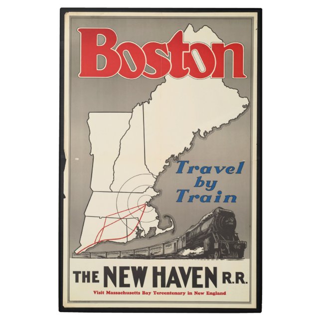 ヴィンテージトラベルボストンニューヘブン鉄道列車 メタルプリント (正面)