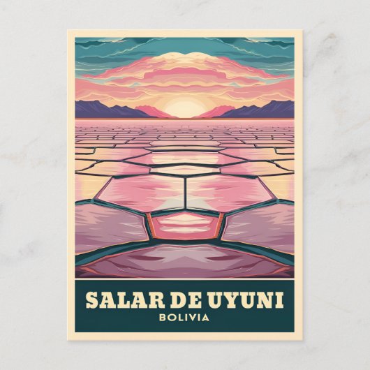 ヴィンテージトラベルボリビアウイユニソルトフラットサンセット ポストカード (正面)