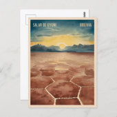 ヴィンテージトラベルボリビアウイユニ塩フラットランドスケープ ポストカード (正面/裏面)