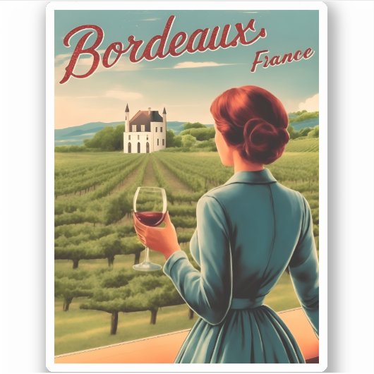 ヴィンテージトラベルボルドーフランスレトロ風光明媚 シール (正面)
