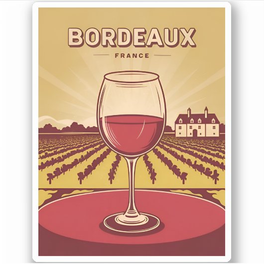 ヴィンテージトラベルボルドーフランスヴィネヤードランドスケープ シール (正面)