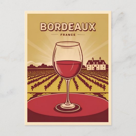 ヴィンテージトラベルボルドーフランスヴィネヤードランドスケープ ポストカード (正面)