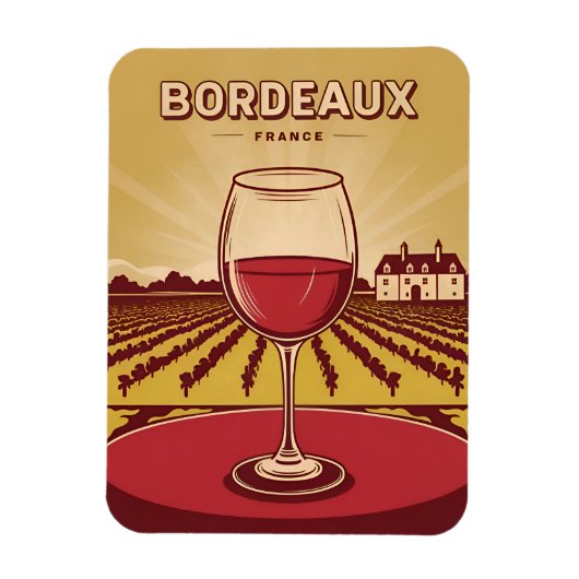 ヴィンテージトラベルボルドーフランスヴィネヤードランドスケープ マグネット (縦)