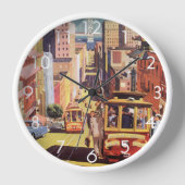 ヴィンテージトラベルポスターサンフランシスコケーブルカーズ 壁時計 (正面)