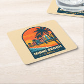ヴィンテージトラベルマイアミビーチフロリダサンセットシーサイド スクエアペーパーコースター (アングル)
