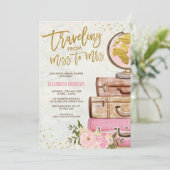 ヴィンテージトラベルマップブライダルシャワーピンク金ゴールドフローラ 招待状 (スタンド正面)