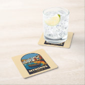 ヴィンテージトラベルミコノスギリシャ島シーサイドレトロ スクエアペーパーコースター (インサイチュ)