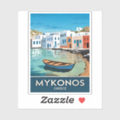 ヴィンテージトラベルミコノスギリシャ海辺の風景 シール (シート)