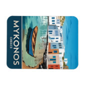 ヴィンテージトラベルミコノスギリシャ海辺の風景 マグネット (横)