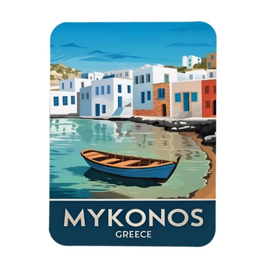 ヴィンテージトラベルミコノスギリシャ海辺の風景 マグネット (縦)