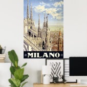 ヴィンテージトラベルミラノイタリアゴシック大聖堂ドゥオモ ポスター (ホームオフィス)