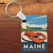 ヴィンテージトラベルメインロブスターシーフードレトロ風光明媚 キーホルダー (正面)