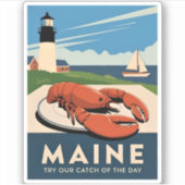 ヴィンテージトラベルメインロブスターシーフードレトロ風光明媚 シール (正面)