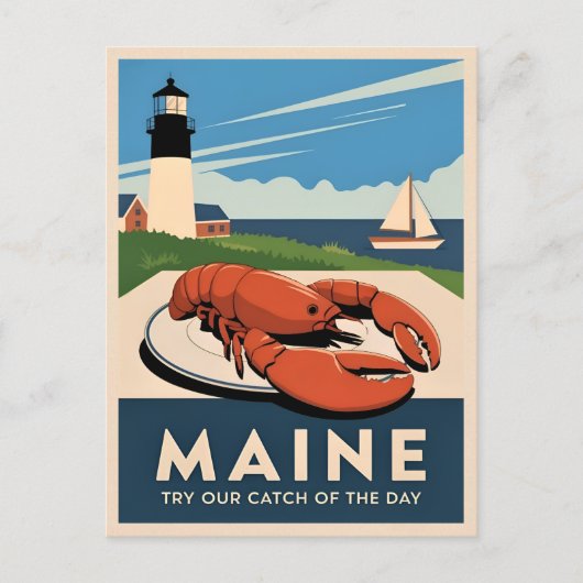 ヴィンテージトラベルメインロブスターシーフードレトロ風光明媚 ポストカード (正面)