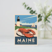 ヴィンテージトラベルメインロブスターシーフードレトロ風光明媚 ポストカード (スタンド正面)